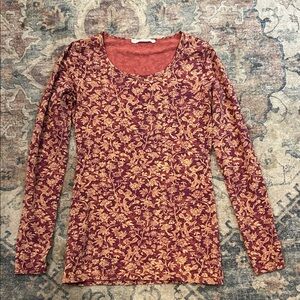 Peruvian Connection Red and Gold Floral Long Sleeve Top